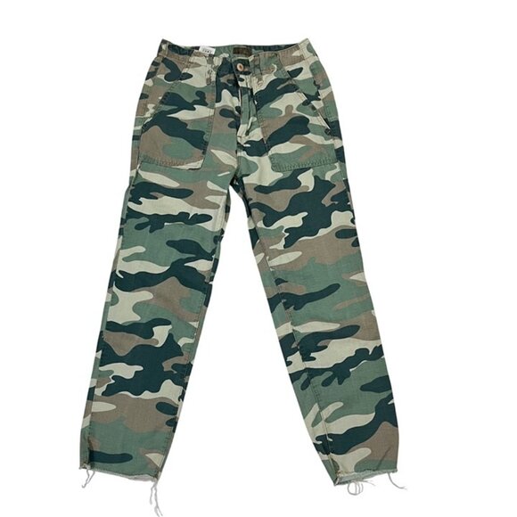 Mother women's pants 24 US 0 green camo print straight leg raw hem jeans - Picture 2 of 11